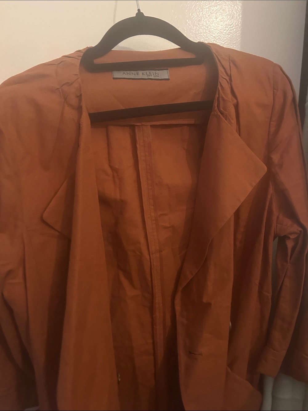 Anne Klein Rust Orange Double-Breasted Trench Coat - Picture 2 of 3